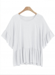 Round Neck Short Sleeve Flounce Blouse