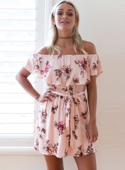 Off the Shoulder Floral Printed Flounce Day Dress