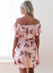 Off the Shoulder Floral Printed Flounce Day Dress