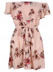 Off the Shoulder Floral Printed Flounce Day Dress