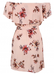 Off the Shoulder Floral Printed Flounce Day Dress