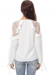 V Neck Lace Joint Lantern Sleeve Blouse