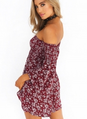 Off the Shoulder Flare Sleeve Floral Printed Dress