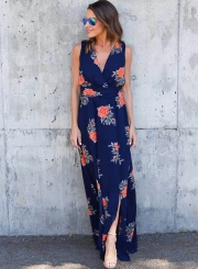 Floral Printed Backless Slit Maxi Dress