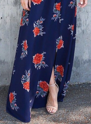 Floral Printed Backless Slit Maxi Dress