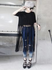 Round Neck Short Sleeve Tassel Tee Shirt