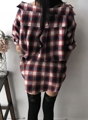 Casual Spaghetti Strap Plaid Buttons Mini Dress