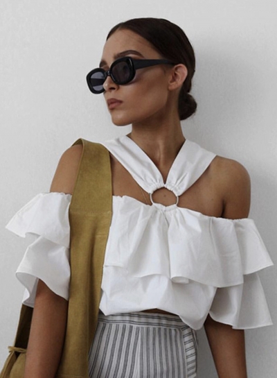 Fashion Halter Off Shoulder Flounce Sleeve Blouse YOUYOUFASHIONEC.com