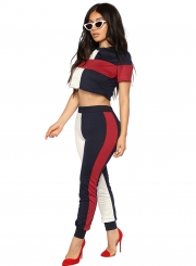 Color Blcok Crop Top Pants 2 Piece Set