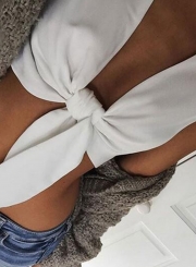 Fashion V Neck Sleeveless Bow front Crop Top