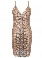 V Neck Sleeveless Sequins Cocktail Dress