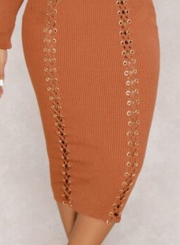 Off Shoulder Long Sleeve Lace-up Bodycon Dress