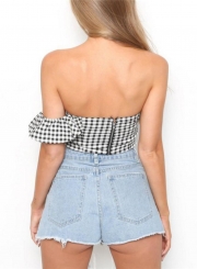 Fashion One Shoulder Plaid Ruffle Blouse