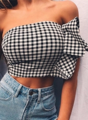 Fashion One Shoulder Plaid Ruffle Blouse