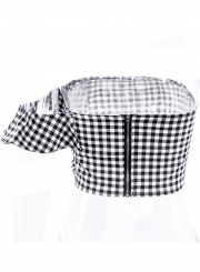 Fashion One Shoulder Plaid Ruffle Blouse