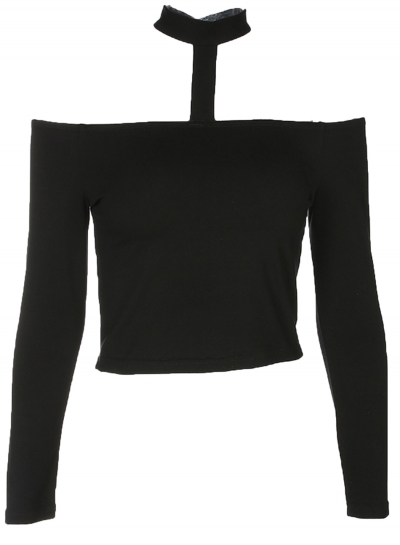 black long sleeve halter top