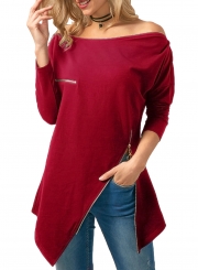 Zipper Embellished Asymmetric Hem Blouse