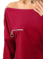Zipper Embellished Asymmetric Hem Blouse
