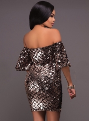 Off the Shoulder Short Sleeve Sequins Bodycon Dress