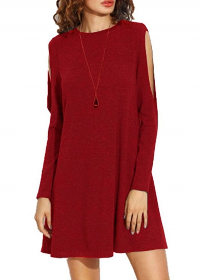 Fashion Round Neck Long Sleeve Cut out Loose Dress LEXELFASHIONINTSHOPS.com