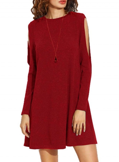 Fashion Round Neck Long Sleeve Cut out Loose Dress