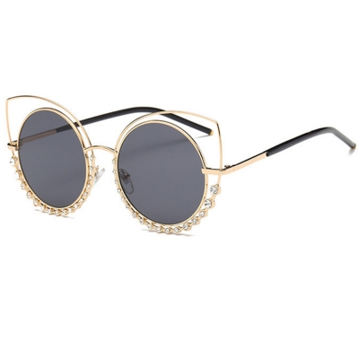 Fashion Cat Eye Round Diamante Casual Sunglasses