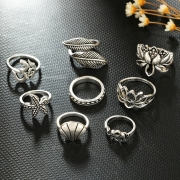 8 Pieces Alloy Leaf Finger Rings Multiple Sets Of Rings