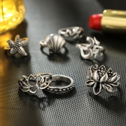 8 Pieces Alloy Leaf Finger Rings Multiple Sets Of Rings