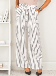 Striped Wide Leg Pants With Belt