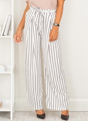 Striped Wide Leg Pants With Belt