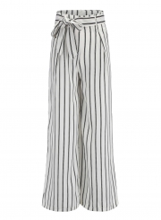 Striped Wide Leg Pants With Belt