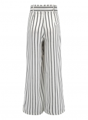 Striped Wide Leg Pants With Belt