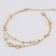 Fashion Pearls Double Layers 8 Words Alloy Anklets