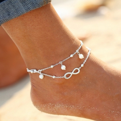 Fashion Pearls Double Layers 8 Words Alloy Anklets