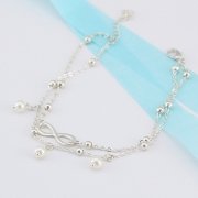 Fashion Pearls Double Layers 8 Words Alloy Anklets