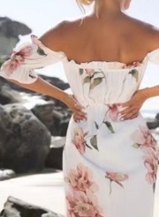 Off Shoulder Floral Printed Short Sleeve Irregular Dress