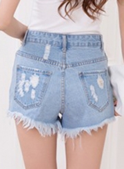 High Waist Distressed Cutoff Washed Denim Shorts