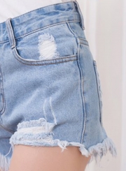 High Waist Distressed Cutoff Washed Denim Shorts