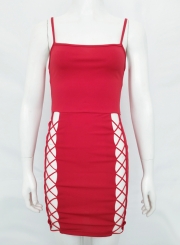 Red Sexy Spaghetti Strap Off The Shoulder Lace-up Bodycon dress