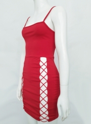 Red Sexy Spaghetti Strap Off The Shoulder Lace-up Bodycon dress