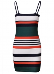 Sexy Spaghetti Strap Striped Chest Wrapped Short Bodycon Dress