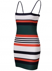 Sexy Spaghetti Strap Striped Chest Wrapped Short Bodycon Dress