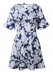 Floral Printed Flounce Sleeve Backless Holiday dress