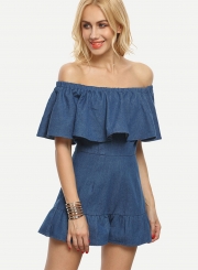 Sexy Flounce Off The Shoulder Cowboy Beach Slash Neck Jumpsuits