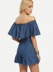 Sexy Flounce Off The Shoulder Cowboy Beach Slash Neck Jumpsuits