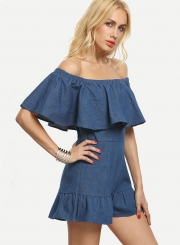 Sexy Flounce Off The Shoulder Cowboy Beach Slash Neck Jumpsuits