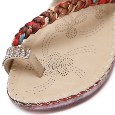 Fashion Bohemia Summer Beach Thong Flat Sandals With Crystal stylesimo.com