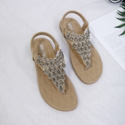 Fashion Summer Bohemia Beach Thong Flat Sandals With String Bead