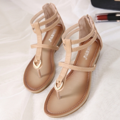 Fashion Summer Beach Thong Wedges Heel-covered Sandals With Zipper stylesimo.com