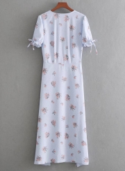 V Neck Floral Printed  Slit Dress for Women